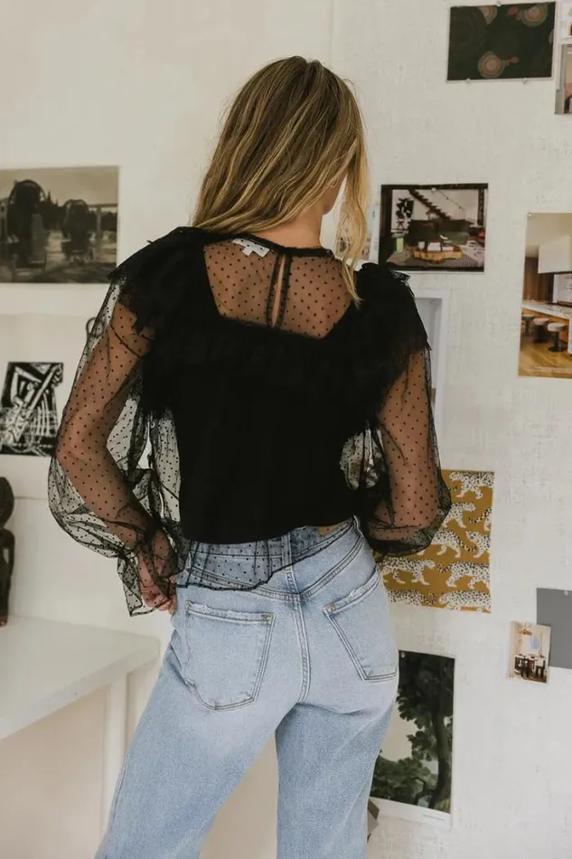 Bohme Tops Raegan Self Dot Mesh Top 8211 FINAL SALE Black 8211 Women Bohme Tops Raegan Self Dot Mesh Top 8211 FINAL SALE Black 8211 Women