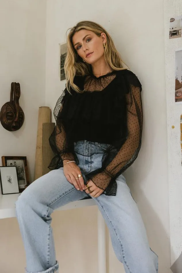 Bohme Tops Raegan Self Dot Mesh Top 8211 FINAL SALE Black 8211 Women Bohme Tops Raegan Self Dot Mesh Top 8211 FINAL SALE Black 8211 Women