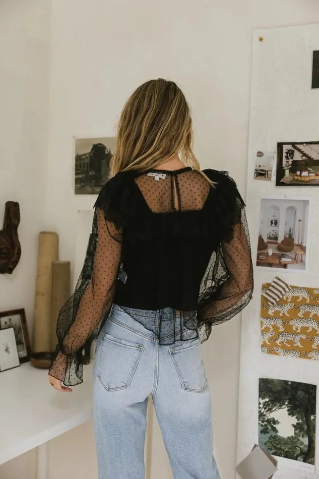 Bohme Tops Raegan Self Dot Mesh Top 8211 FINAL SALE Black 8211 Women Bohme Tops Raegan Self Dot Mesh Top 8211 FINAL SALE Black 8211 Women