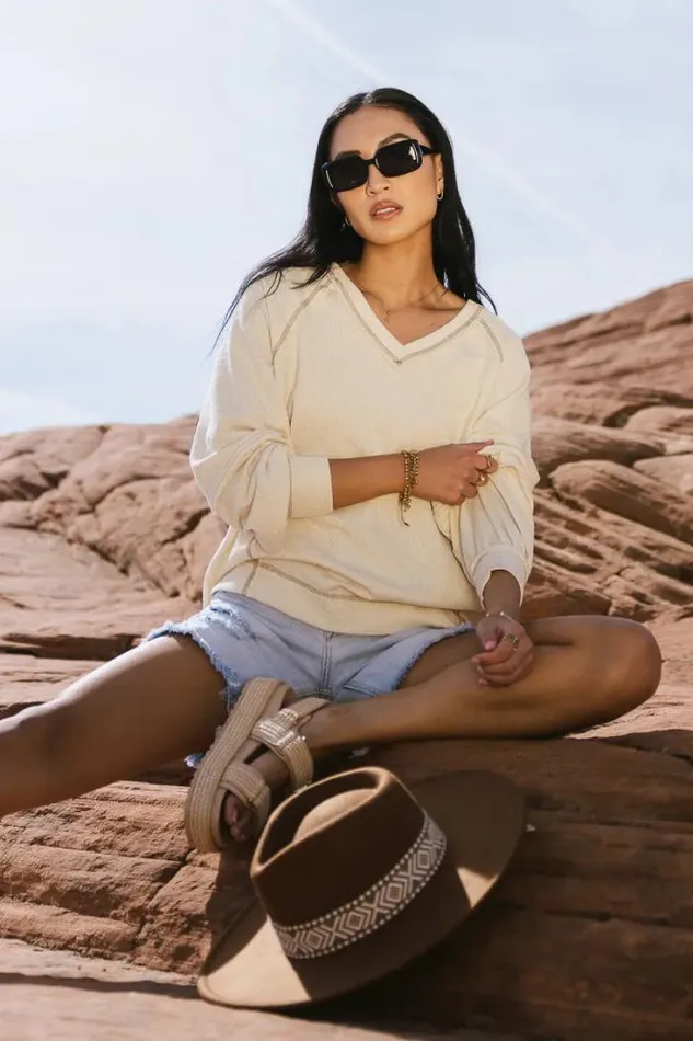 Bohme Tops Rosaleena VNeck Knit Top Cream 8211 Women Bohme Tops Rosaleena VNeck Knit Top Cream 8211 Women