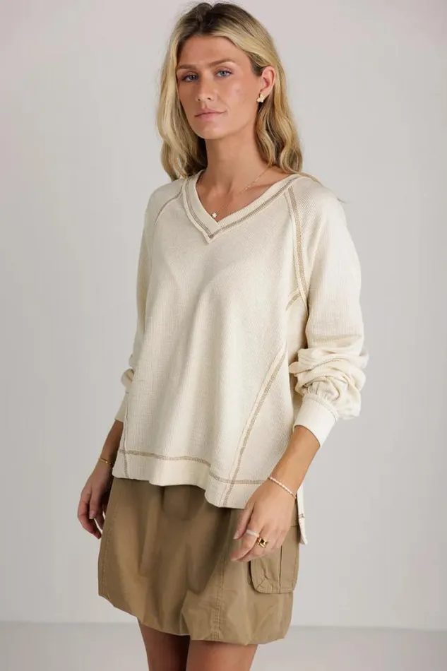 Bohme Tops Rosaleena VNeck Knit Top Cream 8211 Women Bohme Tops Rosaleena VNeck Knit Top Cream 8211 Women
