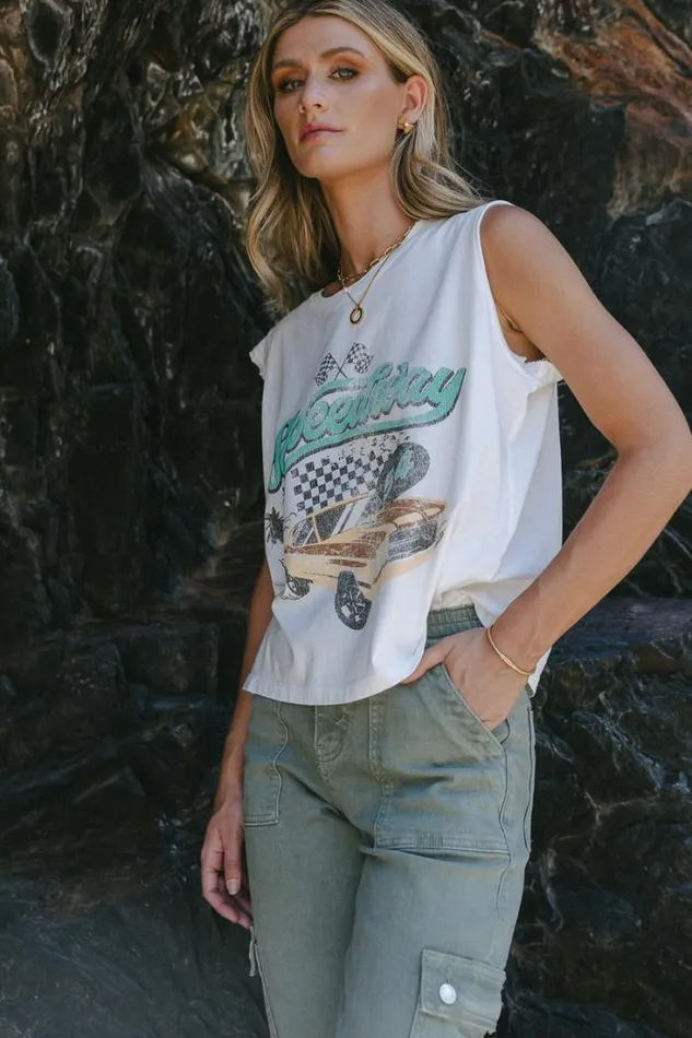 Bohme Tops Speedway Graphic Tee 8211 FINAL SALE Ivory 8211 Women