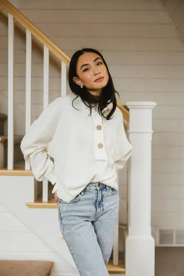 Bohme Tops Taylor Collared Henley Top 8211 FINAL SALE Cream 8211 Women Bohme Tops Taylor Collared Henley Top 8211 FINAL SALE Cream 8211 Women