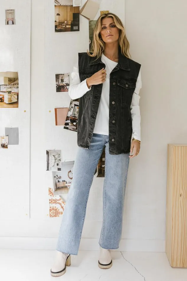 Bohme Tops Taylor Denim Vest In Black 8211 FINAL SALE Black 8211 Women Bohme Tops Taylor Denim Vest In Black 8211 FINAL SALE Black 8211 Women