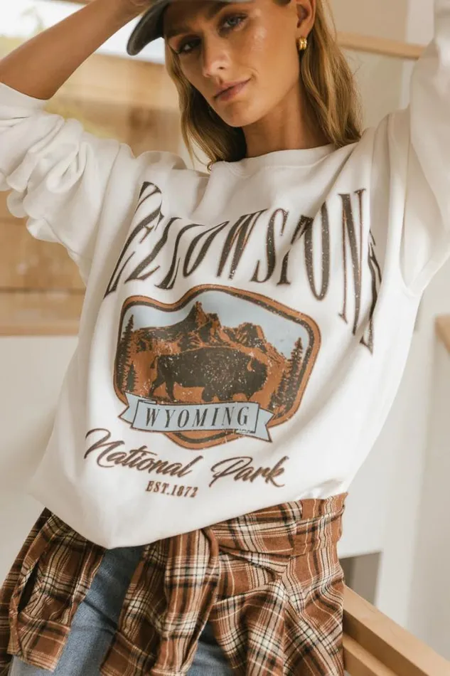 Bohme Tops Yellowstone Graphic Sweatshirt White 8211 Women Bohme Tops Yellowstone Graphic Sweatshirt White 8211 Women