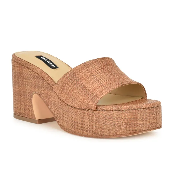 Boone Platform Slide Sandals Brown Raffia Women Nine West Casual Boone Platform Slide Sandals Brown Raffia Women Nine West Casual