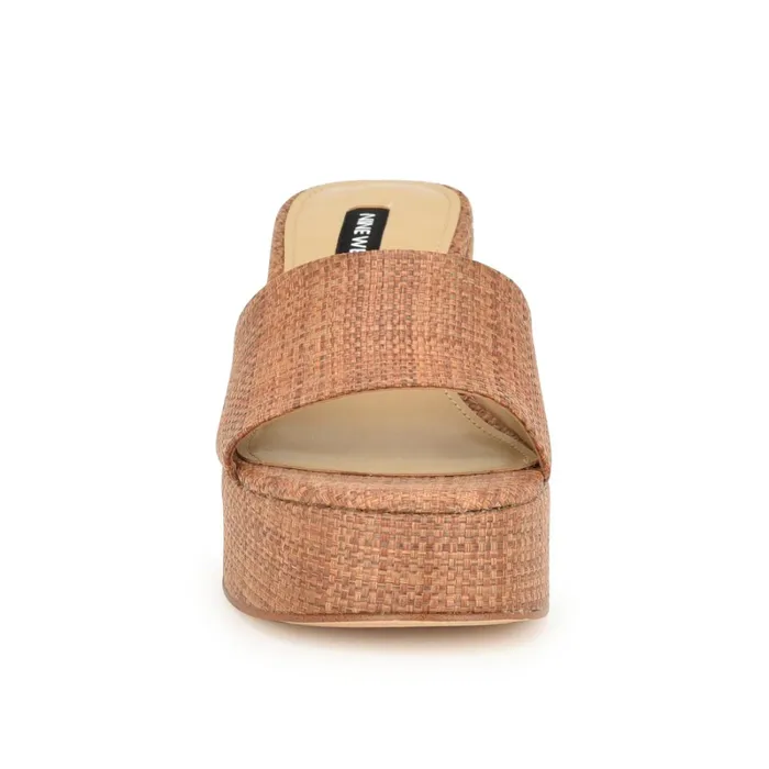 Boone Platform Slide Sandals Brown Raffia Women Nine West Casual Boone Platform Slide Sandals Brown Raffia Women Nine West Casual