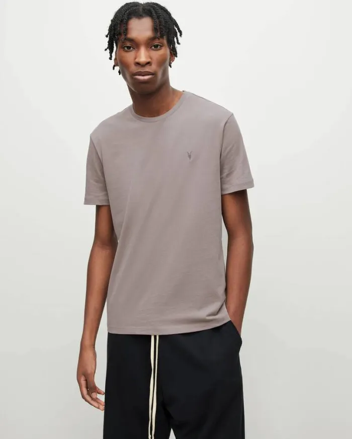 Brace Brushed Cotton Crew Neck TShirt Flint Grey Men AllSaints TShirts