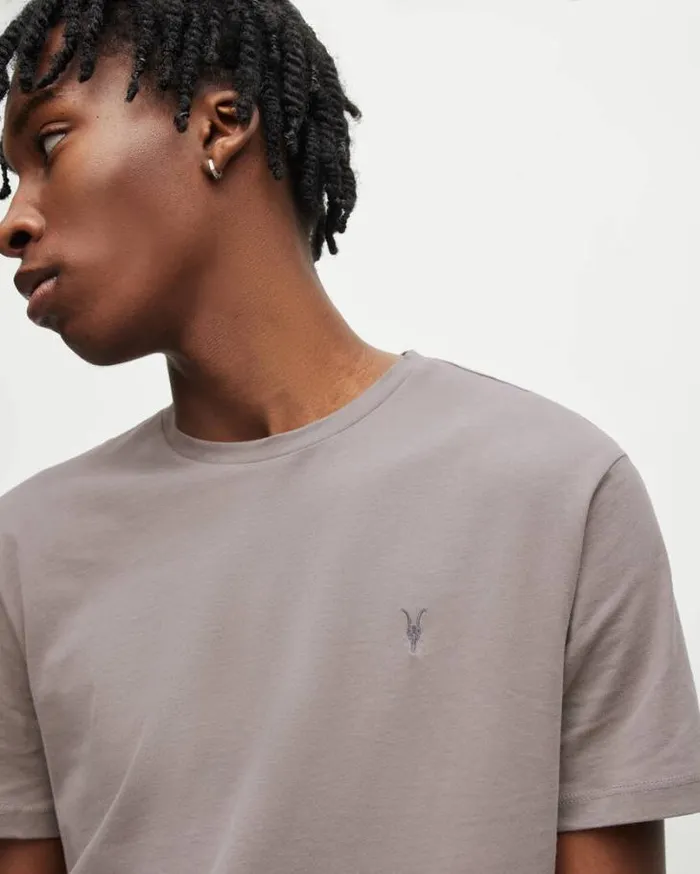 Brace Brushed Cotton Crew Neck TShirt Flint Grey Men AllSaints TShirts