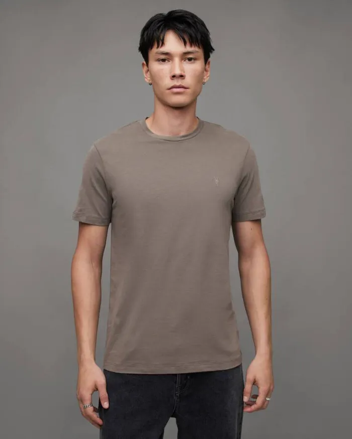 Brace Brushed Cotton Crew Neck TShirt Planet Grey Men AllSaints TShirts