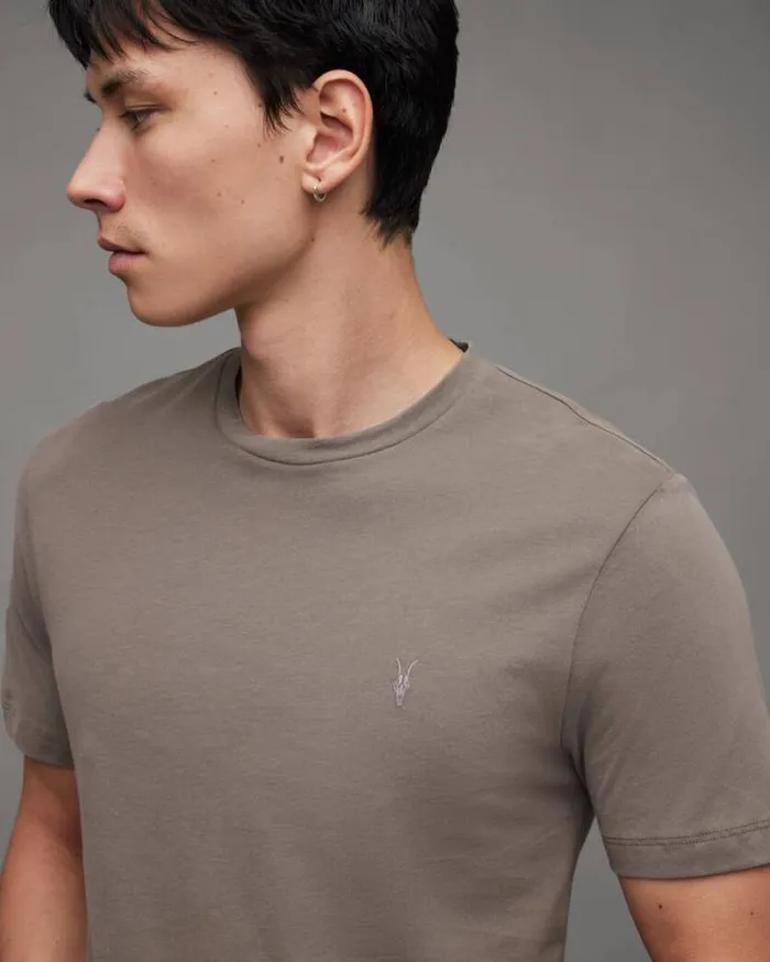 Brace Brushed Cotton Crew Neck TShirt Planet Grey Men AllSaints TShirts
