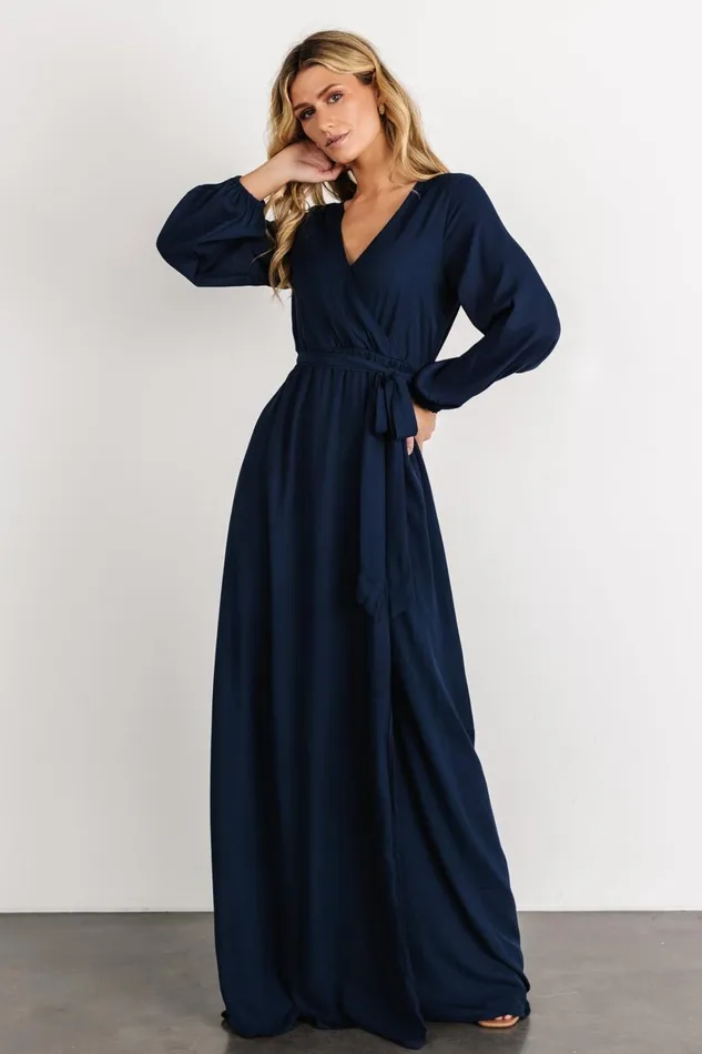 Breanne Faux Wrap Maxi Dress Navy Women Baltic Born Bump Friendly