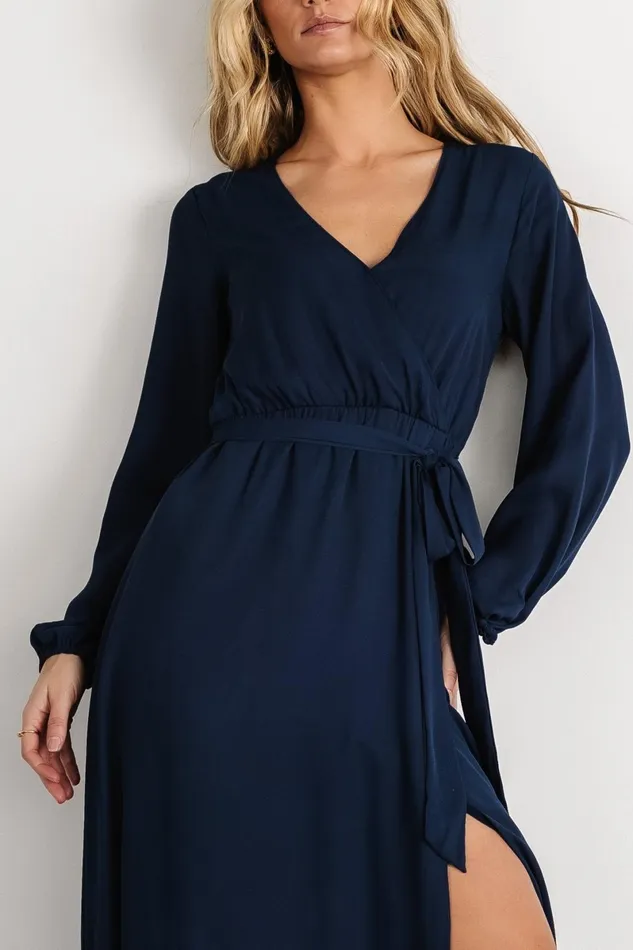 Breanne Faux Wrap Maxi Dress Navy Women Baltic Born Bump Friendly Breanne Faux Wrap Maxi Dress Navy Women Baltic Born Bump Friendly