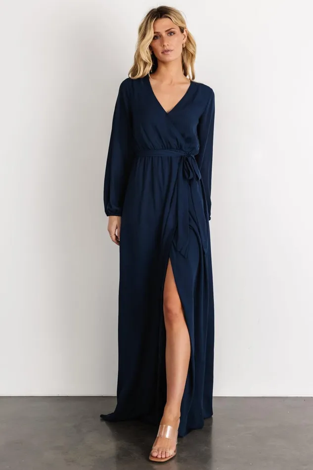 Breanne Faux Wrap Maxi Dress Navy Women Baltic Born Bump Friendly Breanne Faux Wrap Maxi Dress Navy Women Baltic Born Bump Friendly