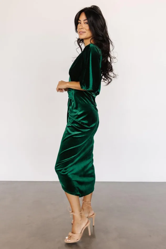 Brendyn Ruched Velvet Dress Emerald Women Baltic Born Mother Of The Bride