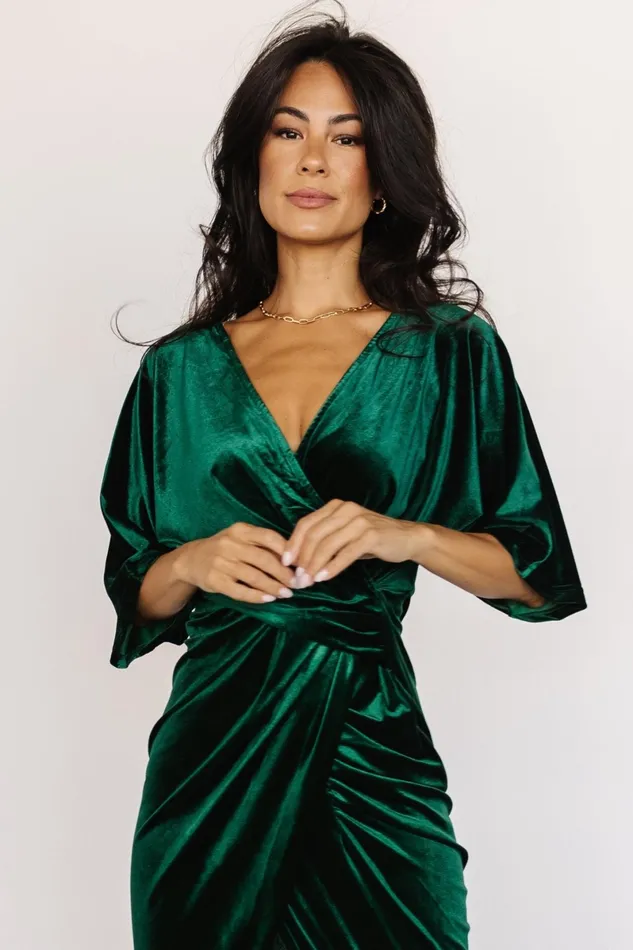 Brendyn Ruched Velvet Dress Emerald Women Baltic Born Mother Of The Bride
