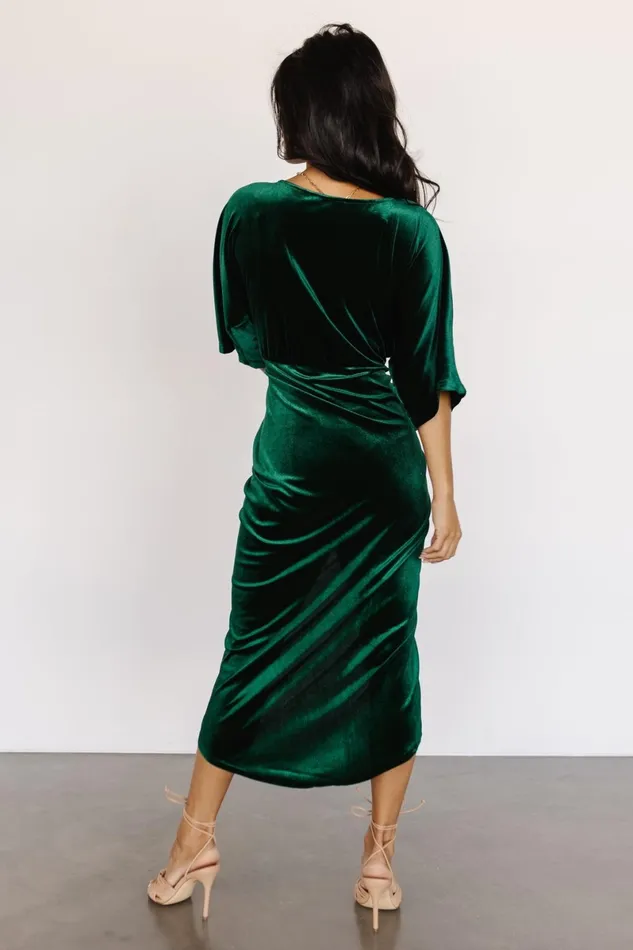 Brendyn Ruched Velvet Dress Emerald Women Baltic Born Mother Of The Bride