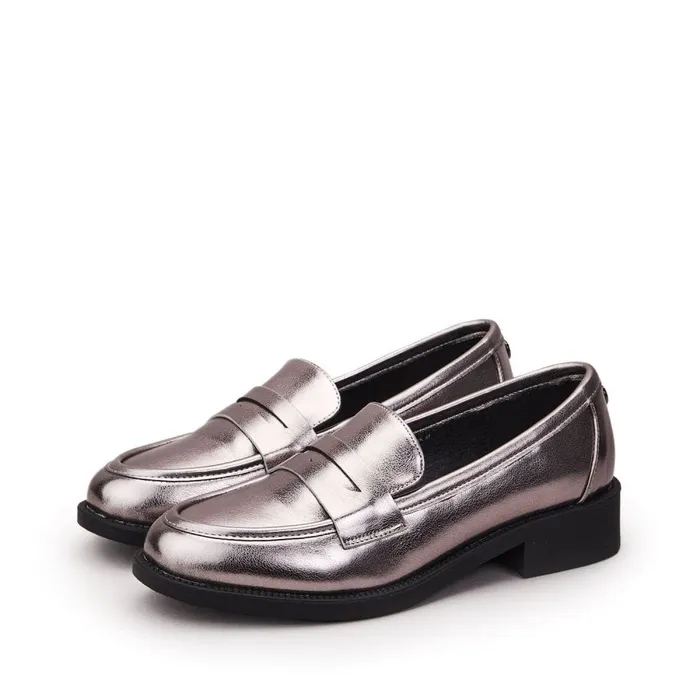 Brogues And Loafers Women Moda In Pelle Danna Pewter Porvair