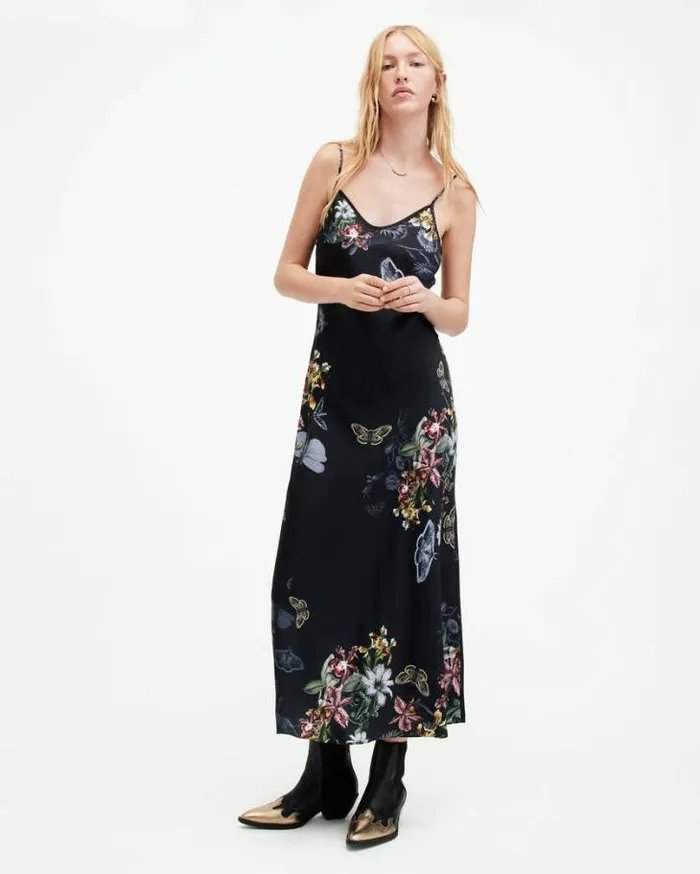 Bryony Sanibel Midi Slip Dress Black Women AllSaints Dresses