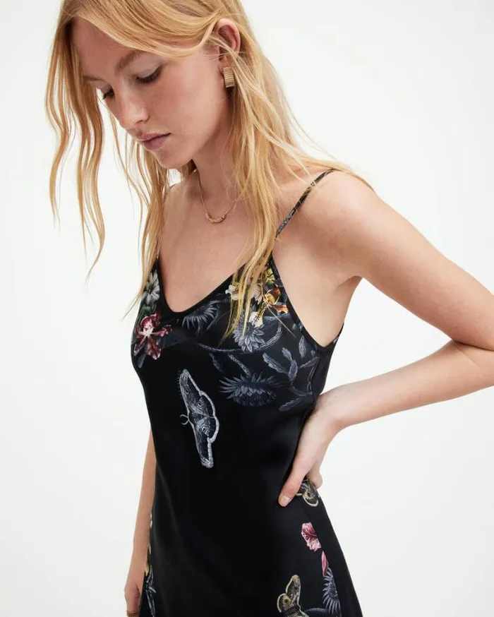 Bryony Sanibel Midi Slip Dress Black Women AllSaints Dresses