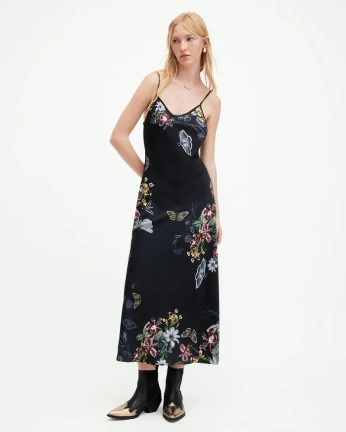 Bryony Sanibel Midi Slip Dress Black Women AllSaints Dresses