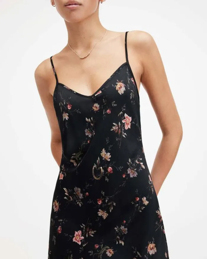 Bryony Tanana Slim Fit Midi Slip Dress Black Women AllSaints Dresses