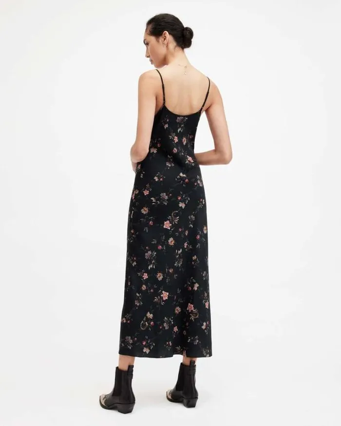 Bryony Tanana Slim Fit Midi Slip Dress Black Women AllSaints Dresses