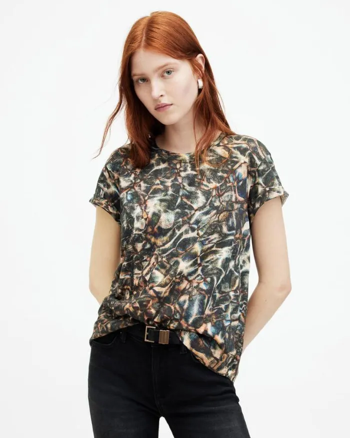 Caladesi Anna Crew Neck Printed TShirt Petrol Blue Women AllSaints TShirts