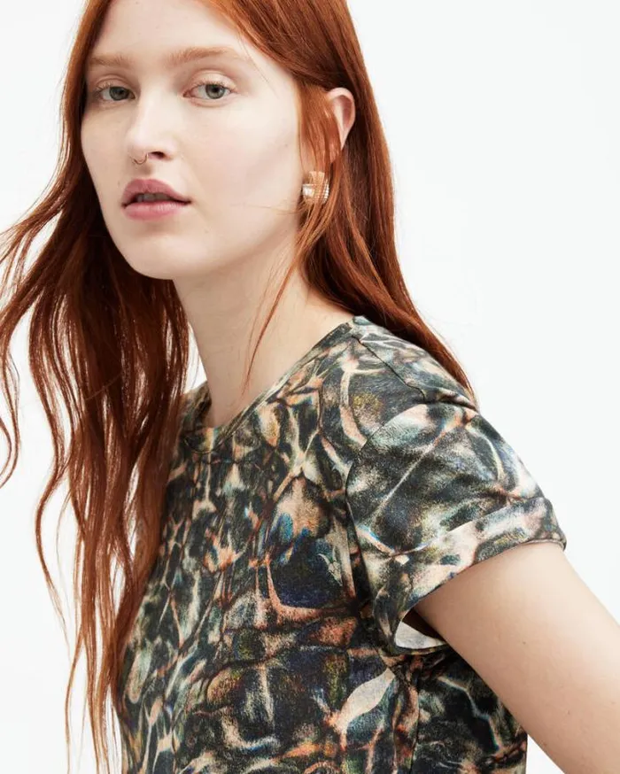 Caladesi Anna Crew Neck Printed TShirt Petrol Blue Women AllSaints TShirts