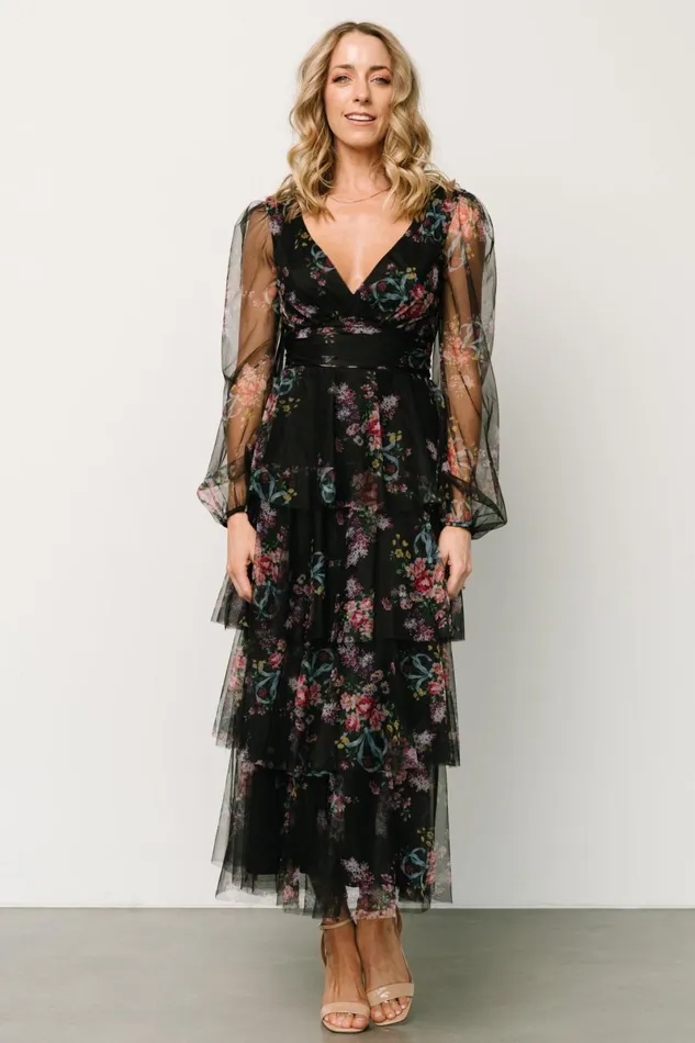 Carolina Tulle Tiered Maxi Dress Black Floral Women Baltic Born Tulle Styles Carolina Tulle Tiered Maxi Dress Black Floral Women Baltic Born Tulle Styles