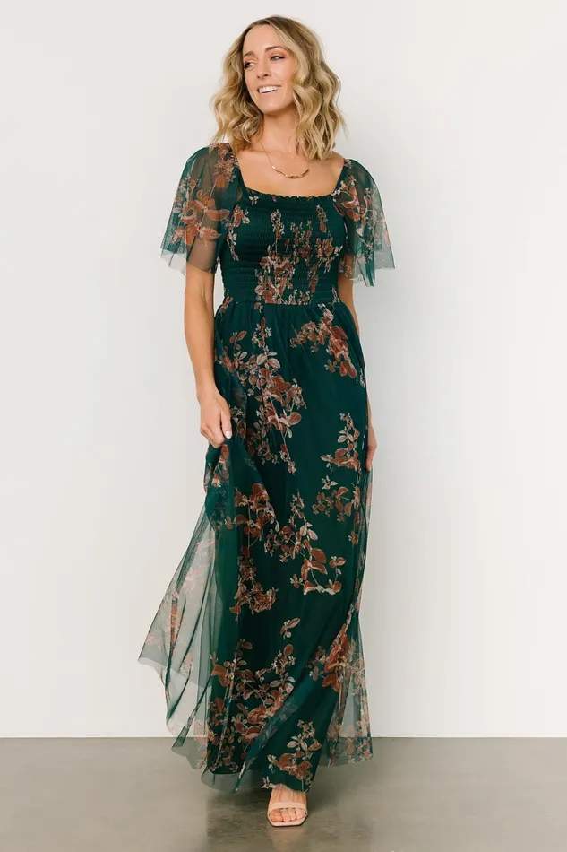 Cassandra Tulle Maxi Dress Green Bronze Floral Women Baltic Born Tulle Styles