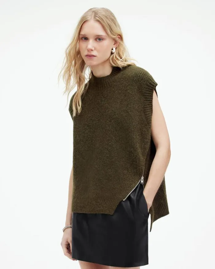 Castel Sleeveless Knitted Tank Top Khaki Green Women AllSaints Sweaters