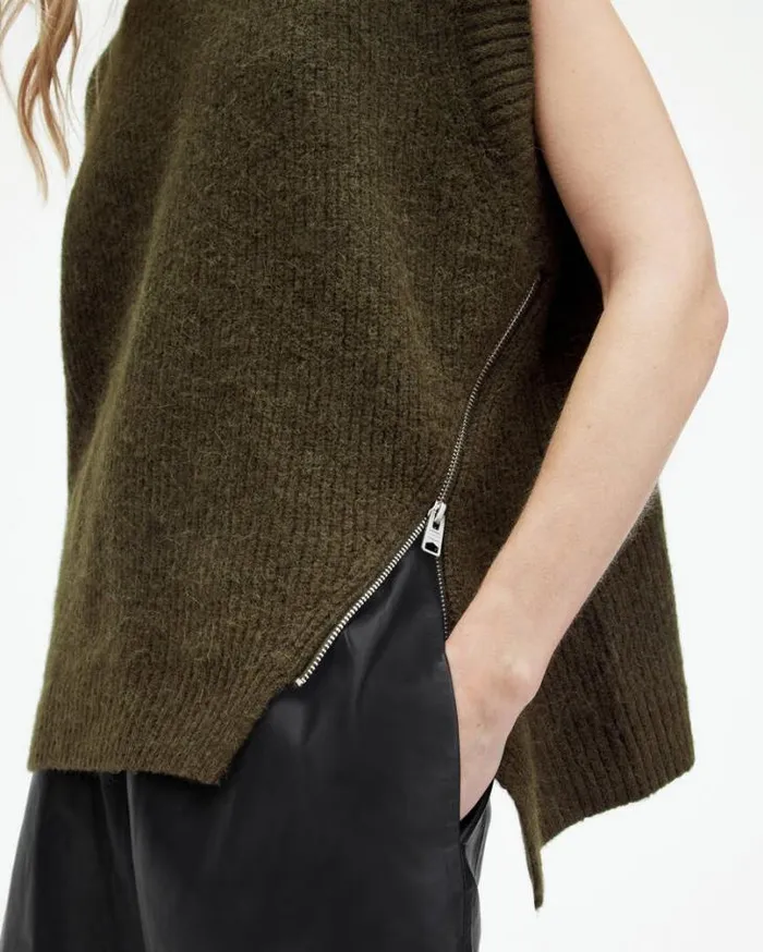 Castel Sleeveless Knitted Tank Top Khaki Green Women AllSaints Sweaters