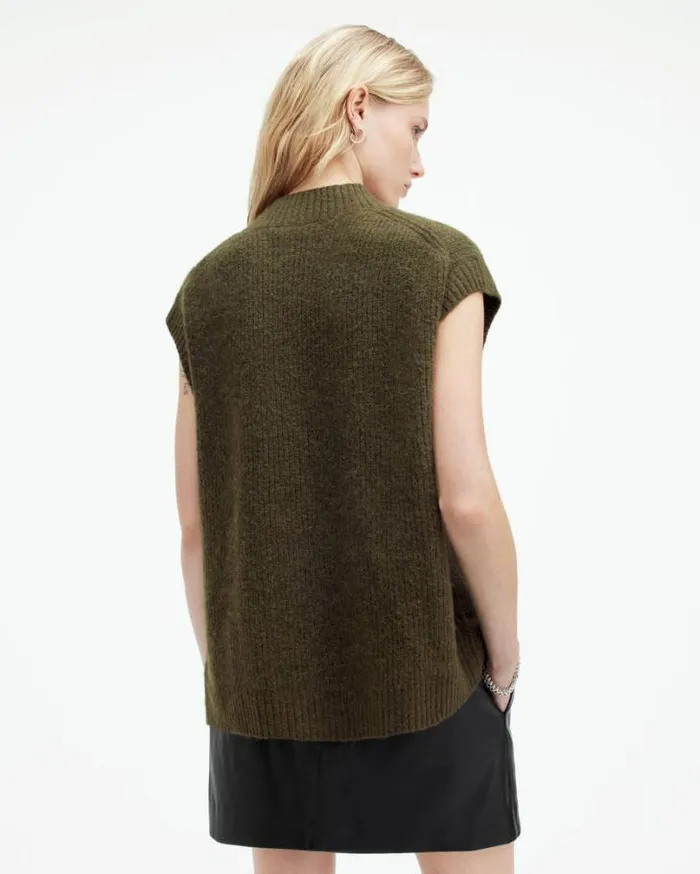 Castel Sleeveless Knitted Tank Top Khaki Green Women AllSaints Sweaters