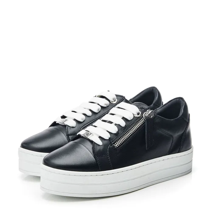 Casual Trainers Women Moda In Pelle Abbiy Black Leather