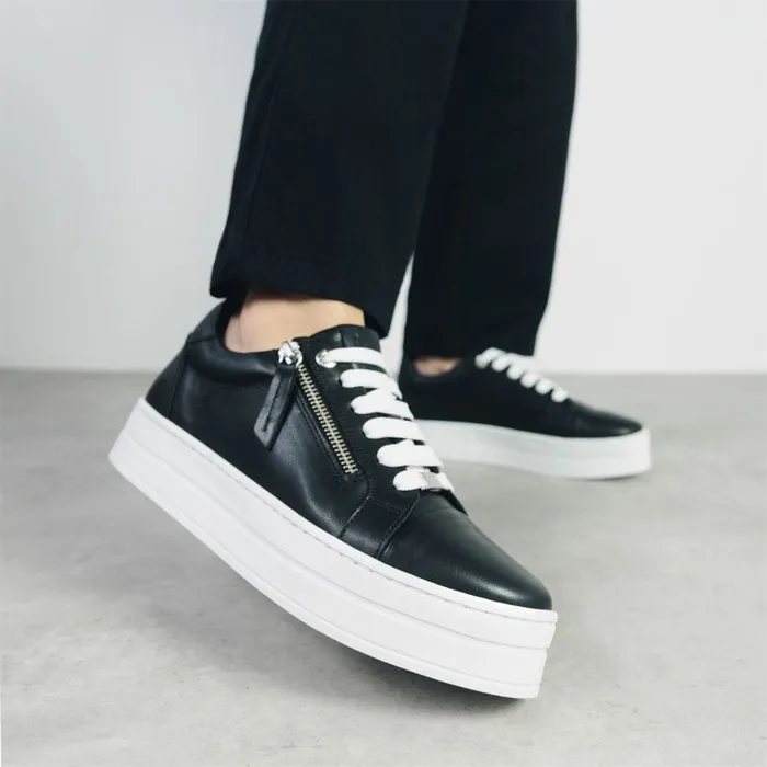Casual Trainers Women Moda In Pelle Abbiy Black Leather