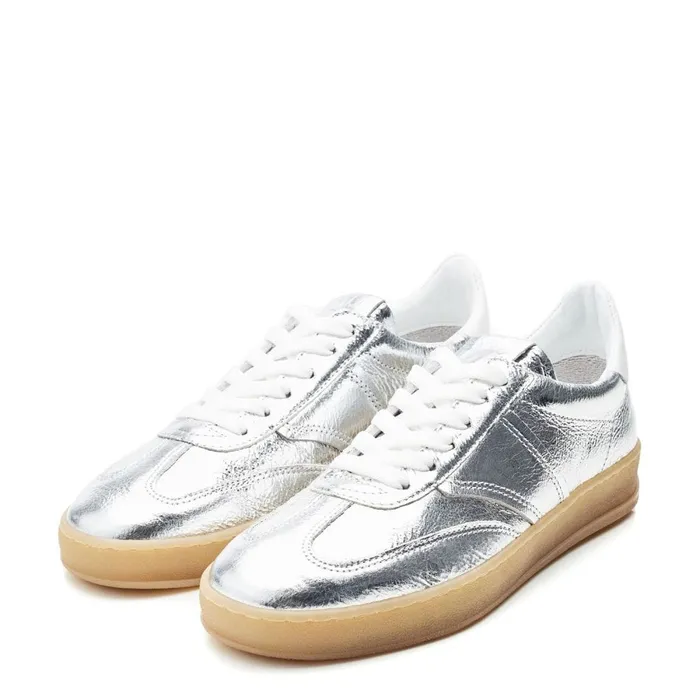 Casual Trainers Women Moda In Pelle Arii Silver Leather