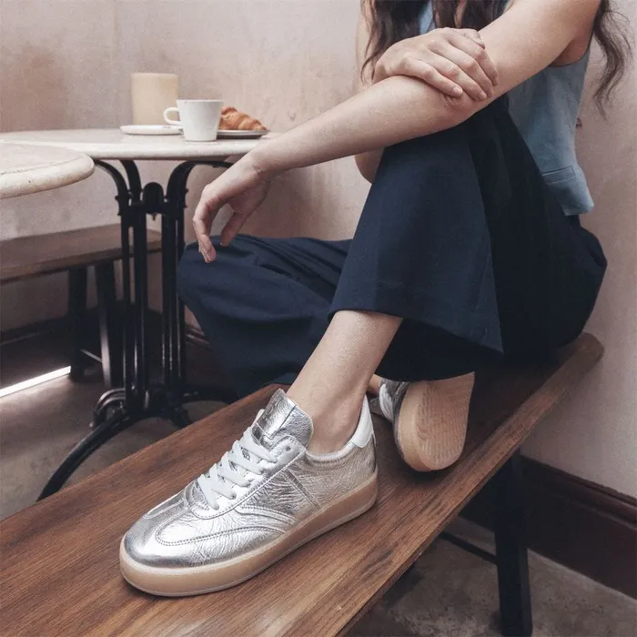 Casual Trainers Women Moda In Pelle Arii Silver Leather