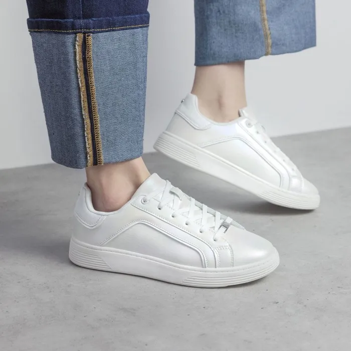 Casual Trainers Women Moda In Pelle Bearly White Iridescent Porvair
