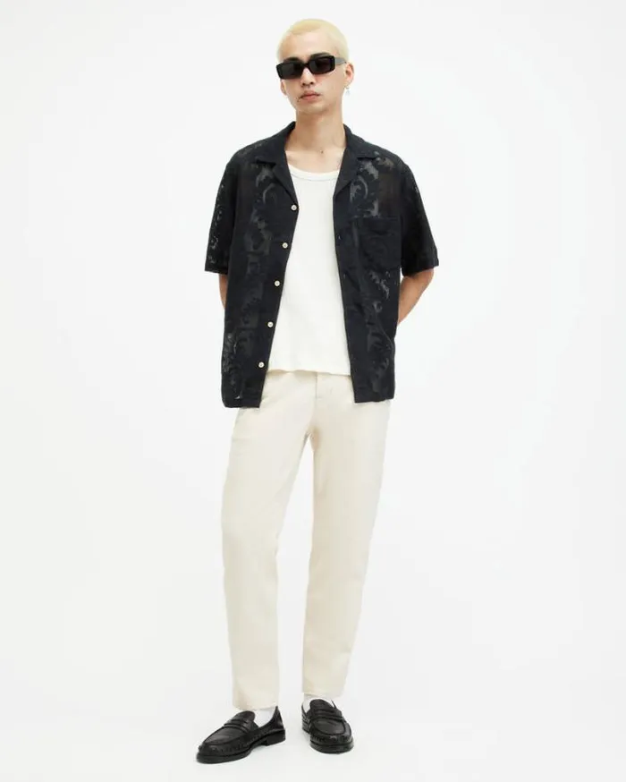 Cerrito Crochet Lace Relaxed Fit Shirt Jet Black Men AllSaints Shirts