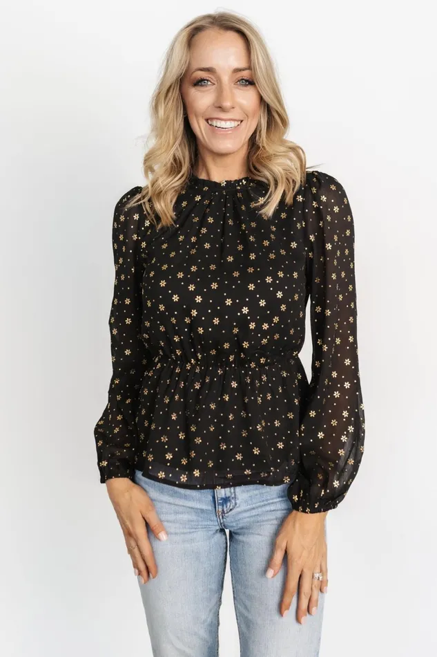 Chandra Peplum Top Black Gold Women Baltic Born Blouses Shirts