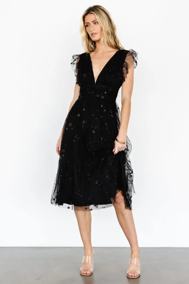 Chiara Shimmer Midi Dress Black Women Baltic Born Embellished Sequin