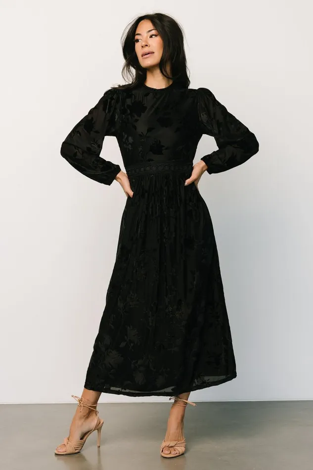 Christine Velvet Embossed Midi Dress Black Women Baltic Born Mother Of The Bride