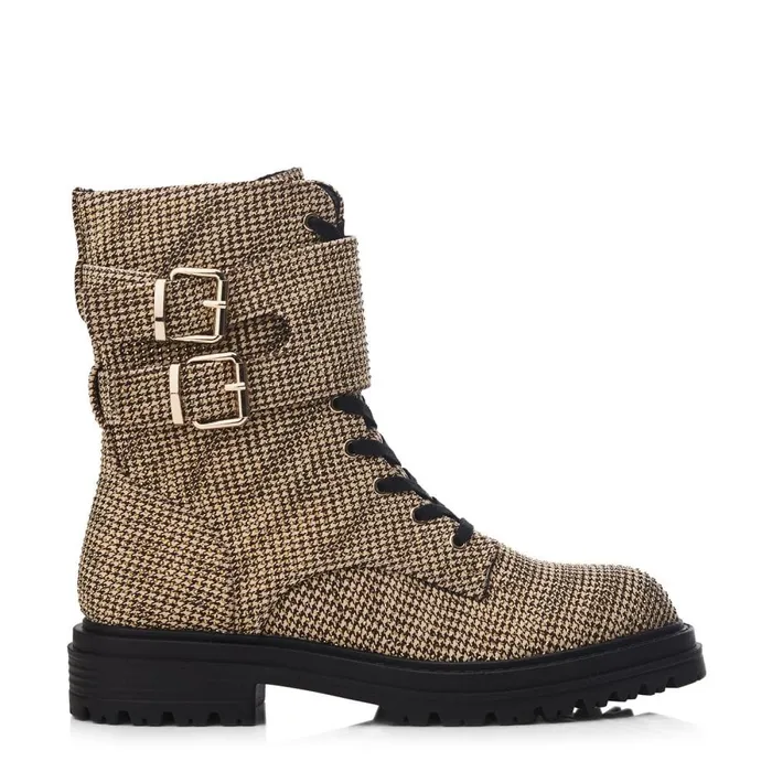 Chunky Boots Women Moda In Pelle Zori Gold Textile