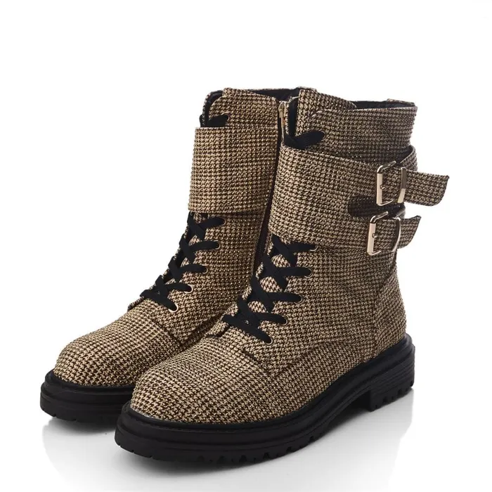 Chunky Boots Women Moda In Pelle Zori Gold Textile