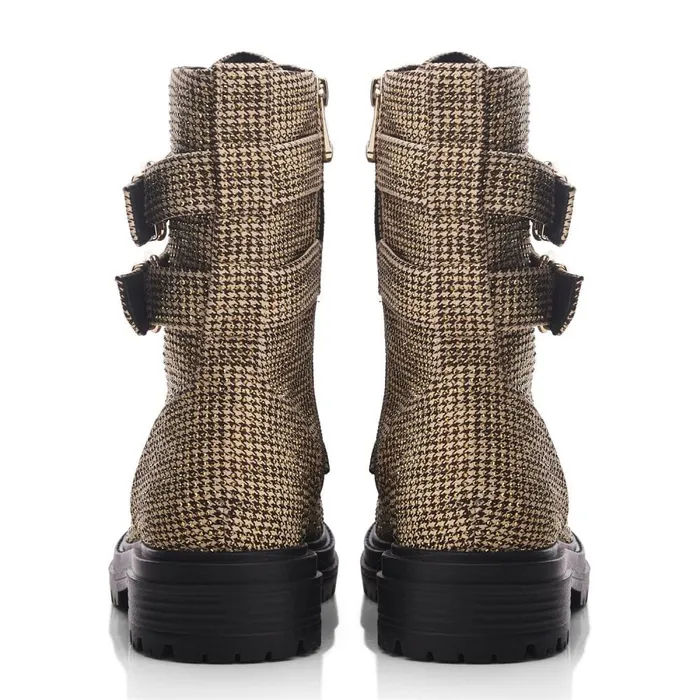 Chunky Boots Women Moda In Pelle Zori Gold Textile