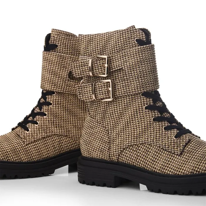 Chunky Boots Women Moda In Pelle Zori Gold Textile