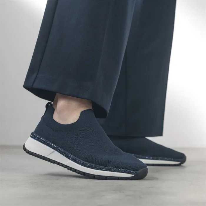Chunky Trainers Women Moda In Pelle Bellariah Navy Textile