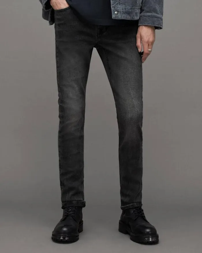 Cigarette Skinny Fit Stretch Denim Jeans Washed Black Men AllSaints Jeans
