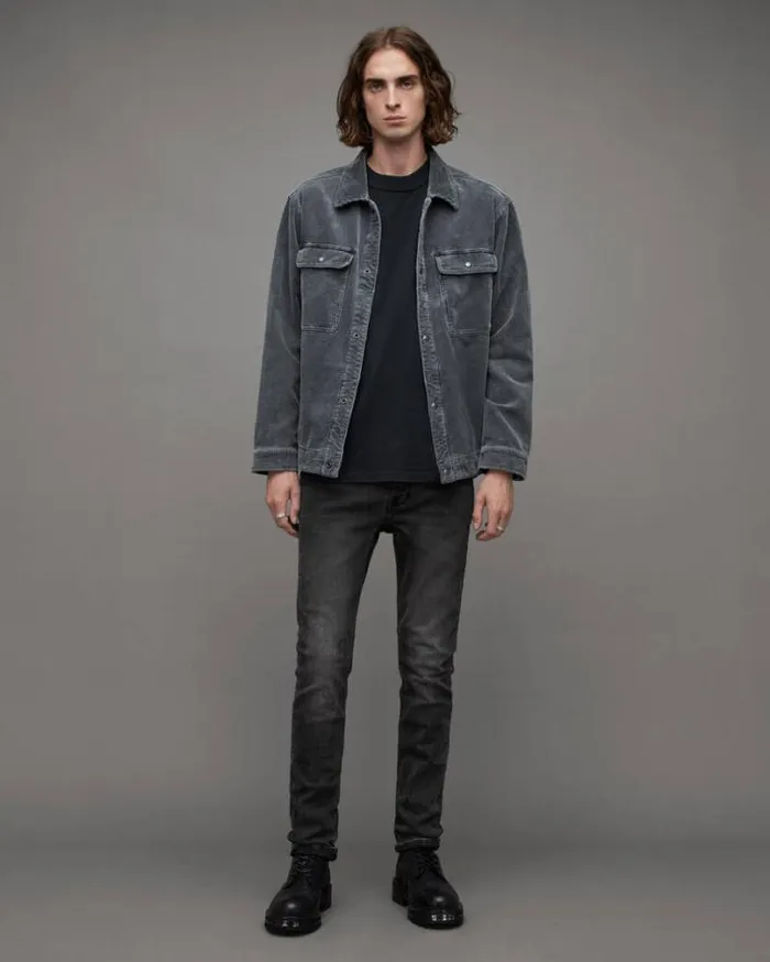 Cigarette Skinny Fit Stretch Denim Jeans Washed Black Men AllSaints Jeans